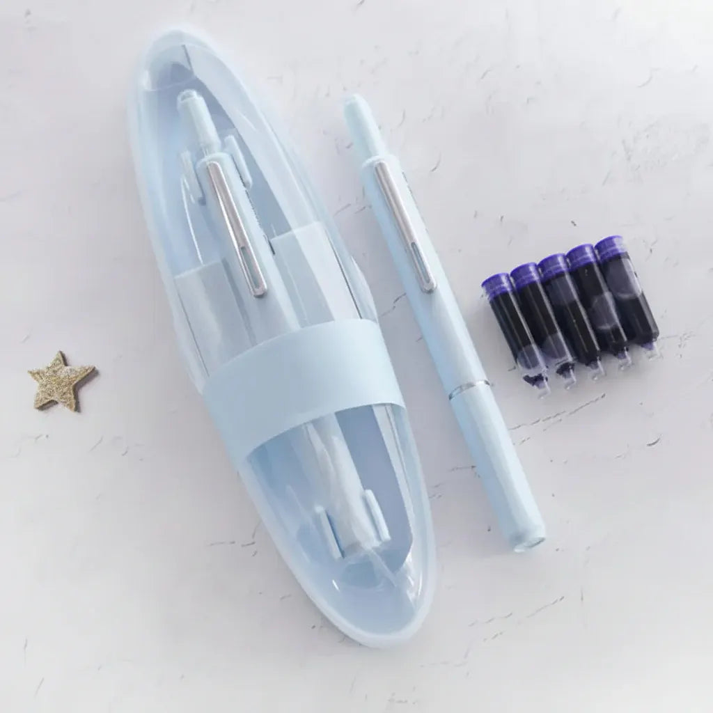 Retractable Stainless Steel Fountain Pen with Refillable Ink Cartridge