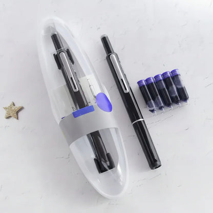 Retractable Stainless Steel Fountain Pen with Refillable Ink Cartridge