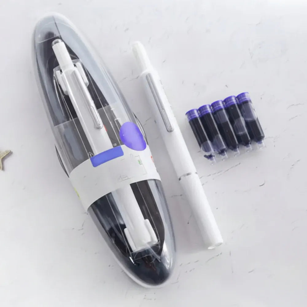 Retractable Stainless Steel Fountain Pen with Refillable Ink Cartridge