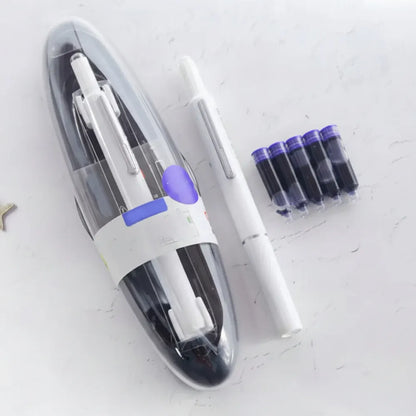 Retractable Stainless Steel Fountain Pen with Refillable Ink Cartridge