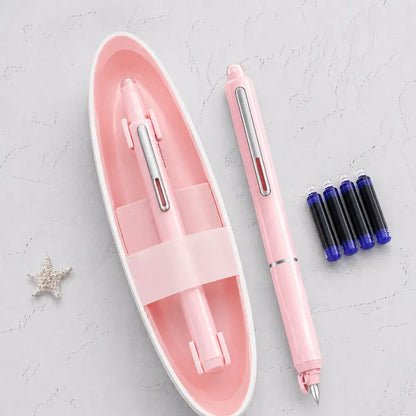 Retractable Stainless Steel Fountain Pen with Refillable Ink Cartridge