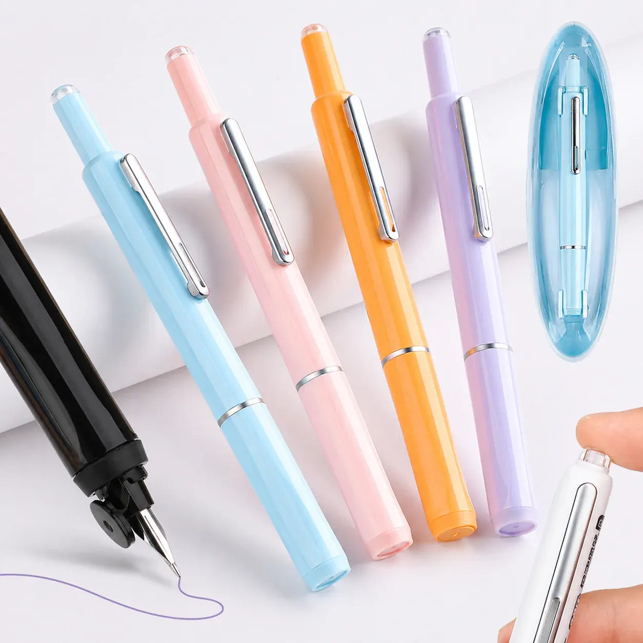 Retractable Stainless Steel Fountain Pen with Refillable Ink Cartridge