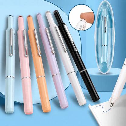 Retractable Stainless Steel Fountain Pen with Refillable Ink Cartridge