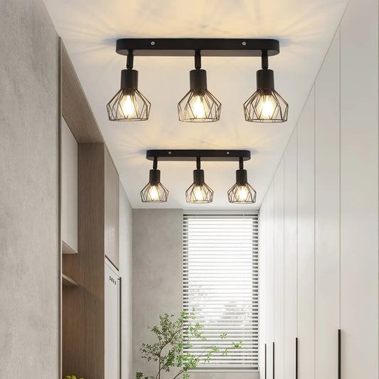Retro 3-Light Ceiling Track Spotlight – Industrial Black Metal Fixture