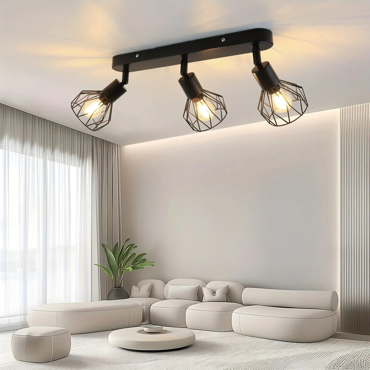 Retro 3-Light Ceiling Track Spotlight – Industrial Black Metal Fixture