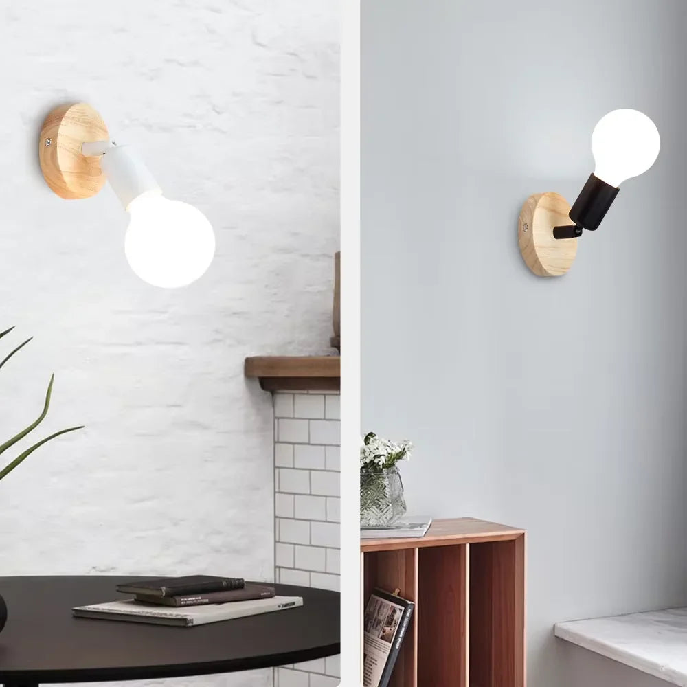 Retro Adjustable Wall Sconce with Wood and Metal Design