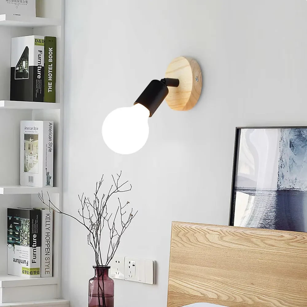 Retro Adjustable Wall Sconce with Wood and Metal Design