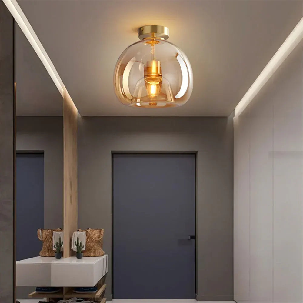 Retro Amber Bubble Glass Pendant Ceiling Light