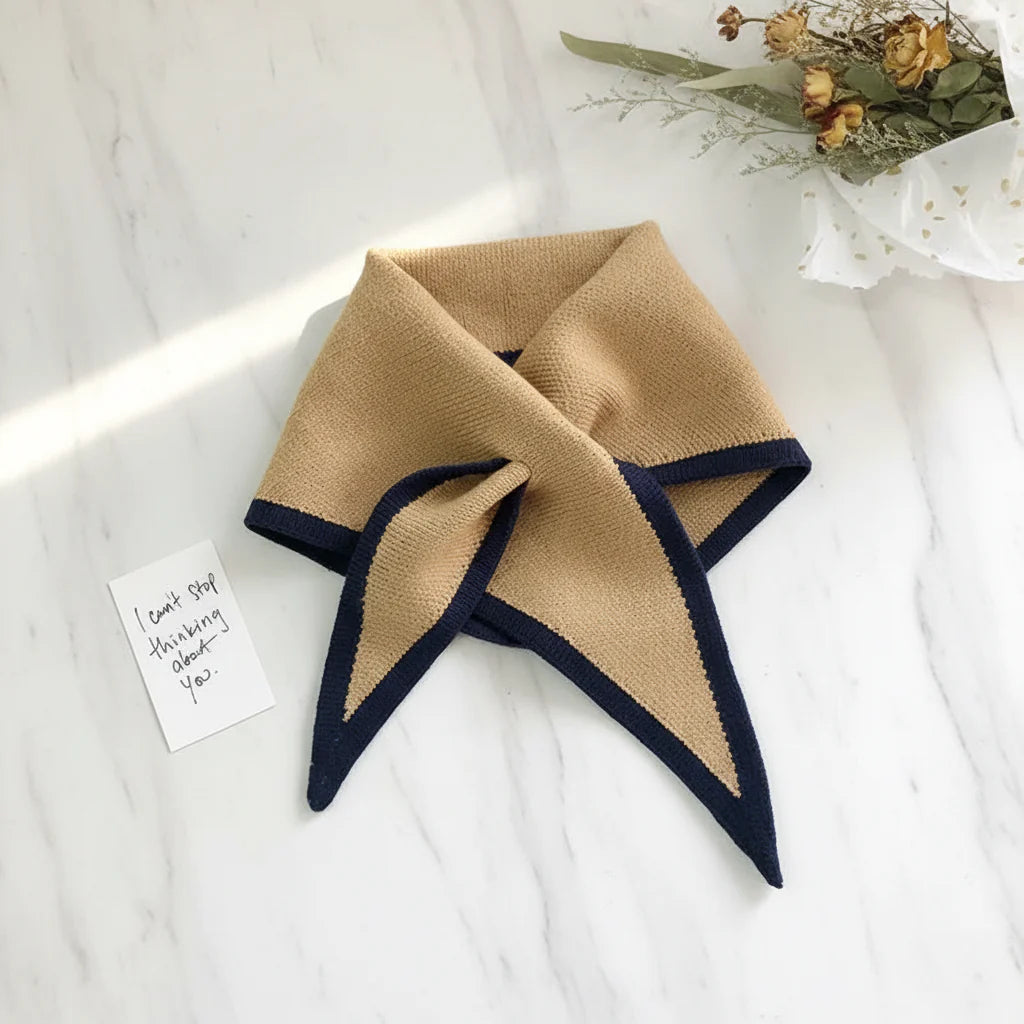 Retro Contrast-Border Lightweight Soft Neck Scarf Wrap