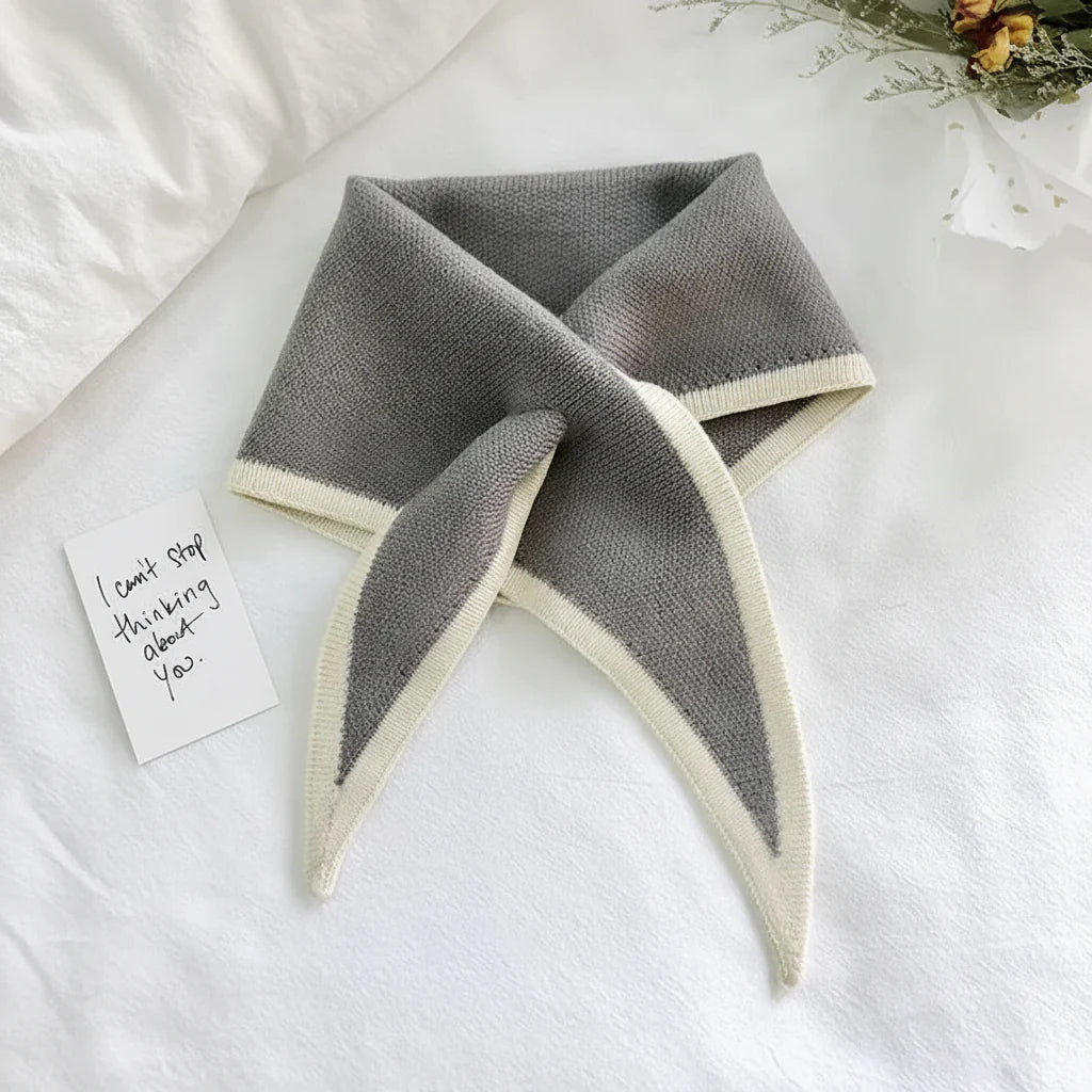 Retro Contrast-Border Lightweight Soft Neck Scarf Wrap
