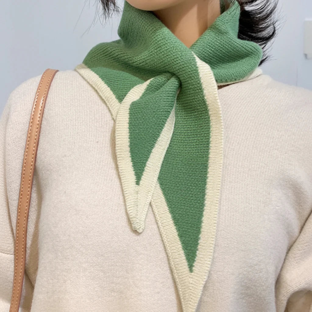 Retro Contrast-Border Lightweight Soft Neck Scarf Wrap