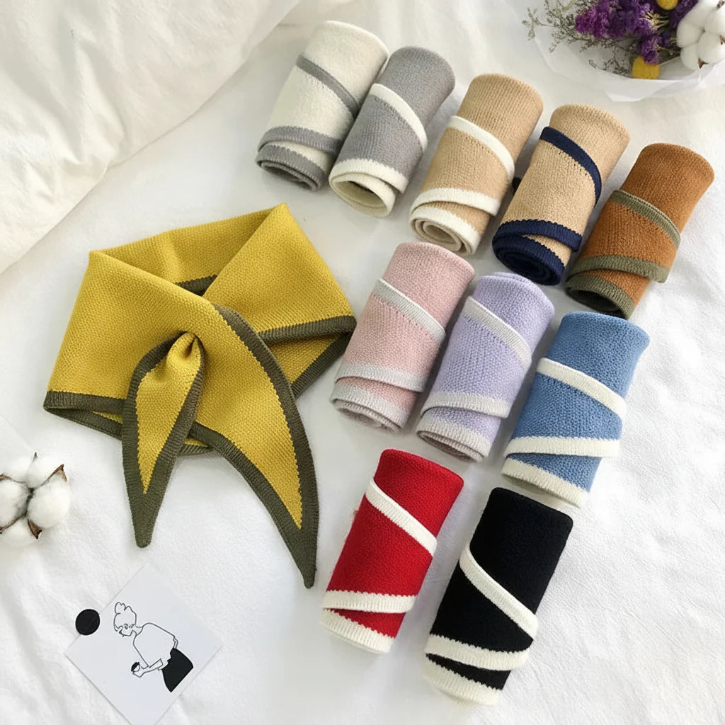 Retro Contrast-Border Lightweight Soft Neck Scarf Wrap
