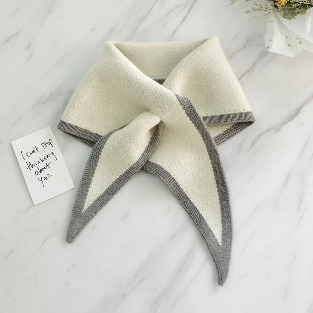 Retro Contrast-Border Lightweight Soft Neck Scarf Wrap