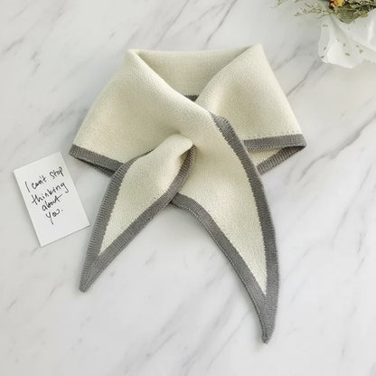 Retro Contrast-Border Lightweight Soft Neck Scarf Wrap