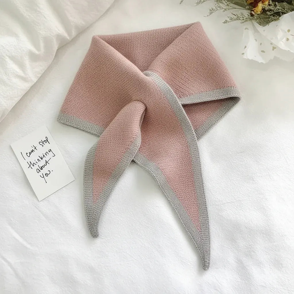 Retro Contrast-Border Lightweight Soft Neck Scarf Wrap