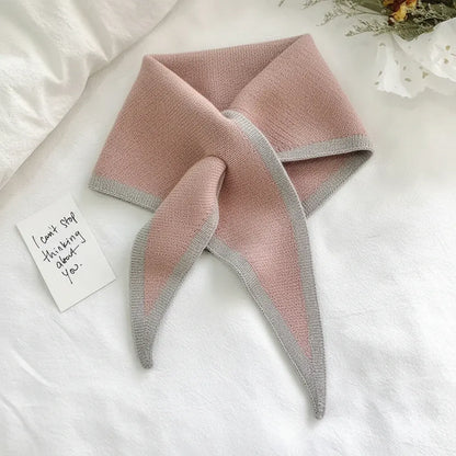 Retro Contrast-Border Lightweight Soft Neck Scarf Wrap