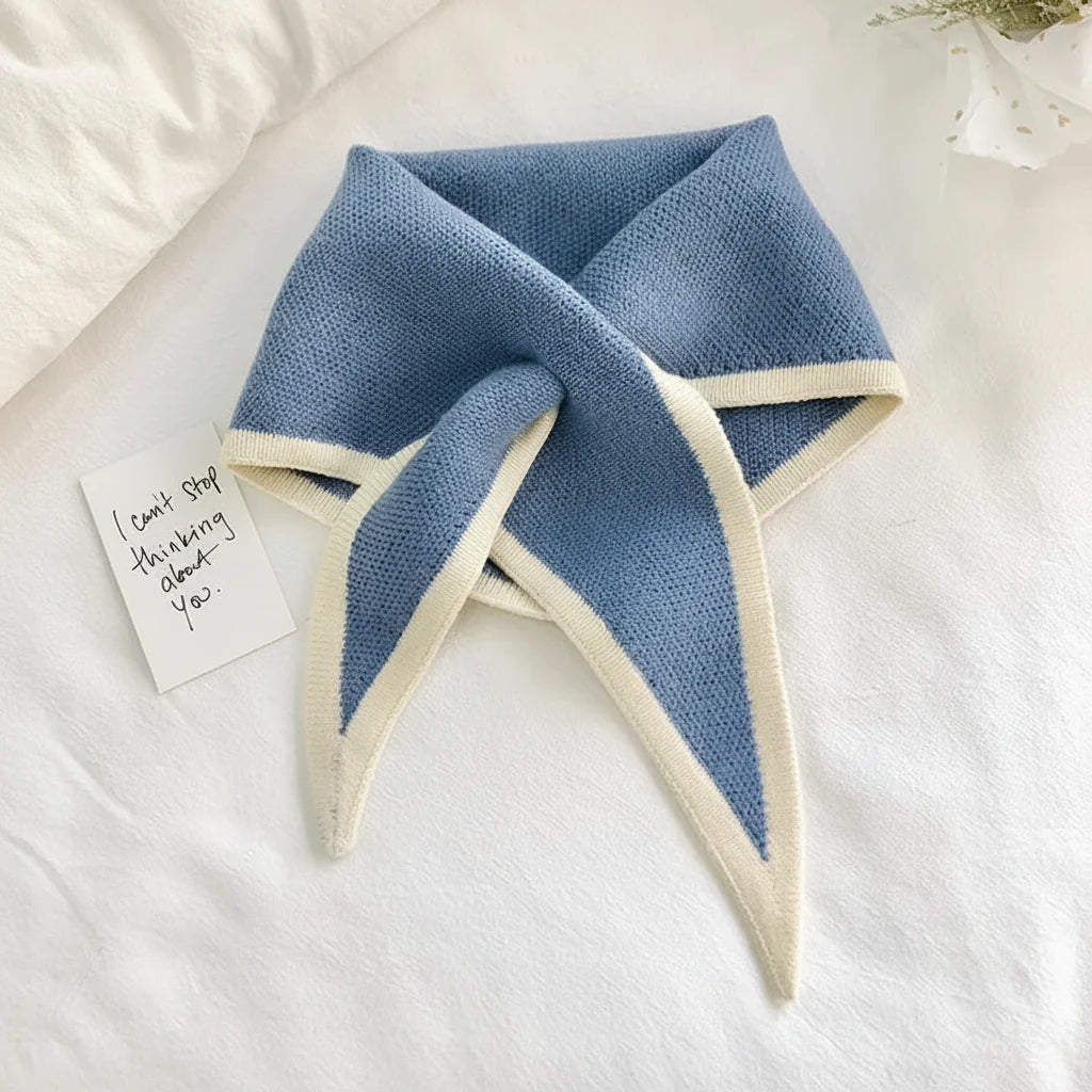 Retro Contrast-Border Lightweight Soft Neck Scarf Wrap