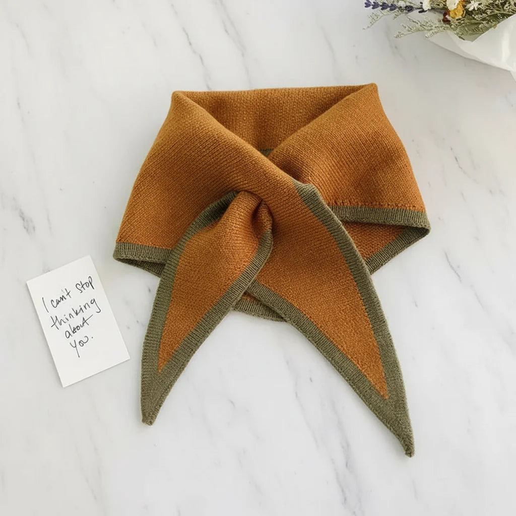 Retro Contrast-Border Lightweight Soft Neck Scarf Wrap