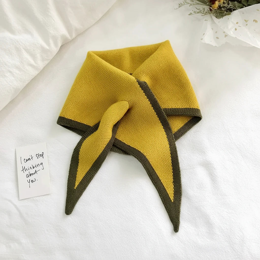 Retro Contrast-Border Lightweight Soft Neck Scarf Wrap