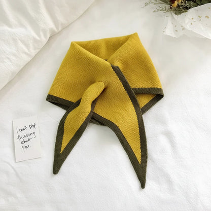 Retro Contrast-Border Lightweight Soft Neck Scarf Wrap