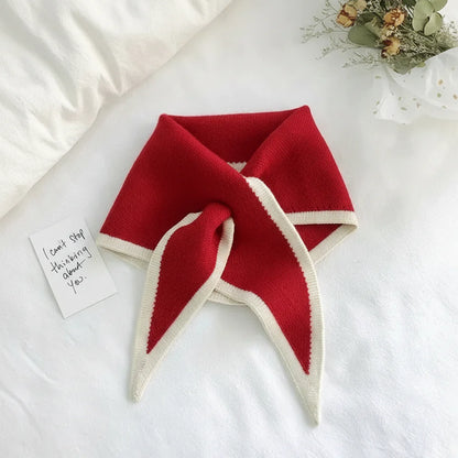 Retro Contrast-Border Lightweight Soft Neck Scarf Wrap