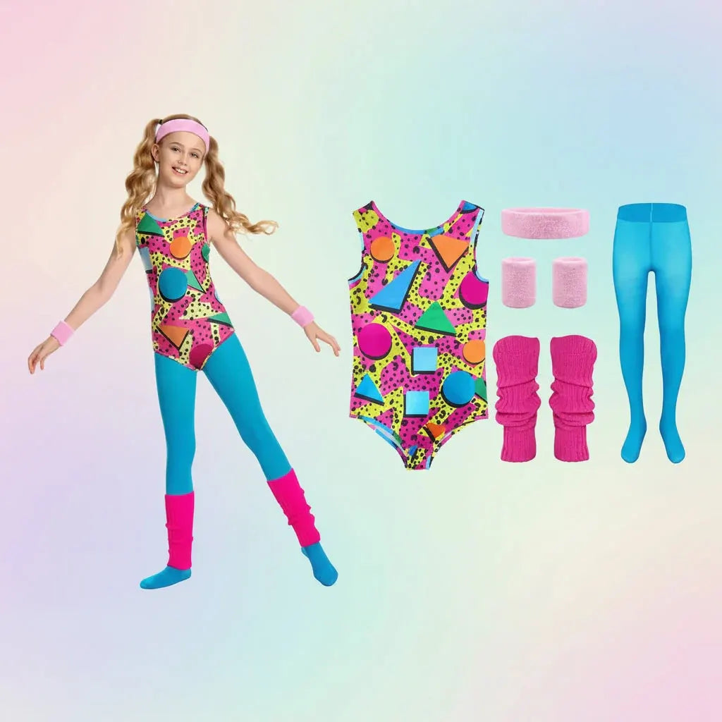 Retro Fitness Costume Outfit Set for Girls Halloween