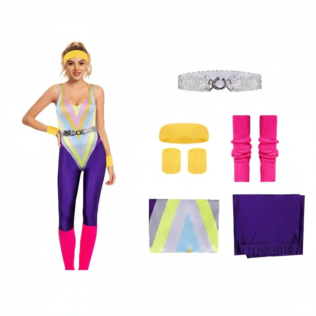 Retro Fitness Costume Outfit Set for Girls Halloween