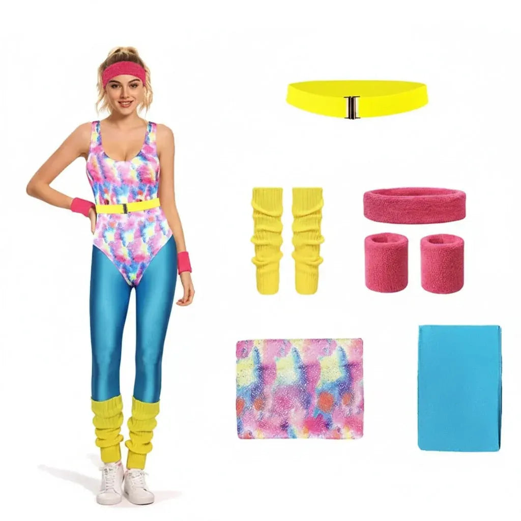 Retro Fitness Costume Outfit Set for Girls Halloween