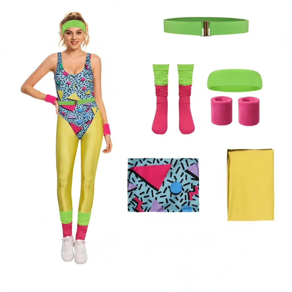 Retro Fitness Costume Outfit Set for Girls Halloween