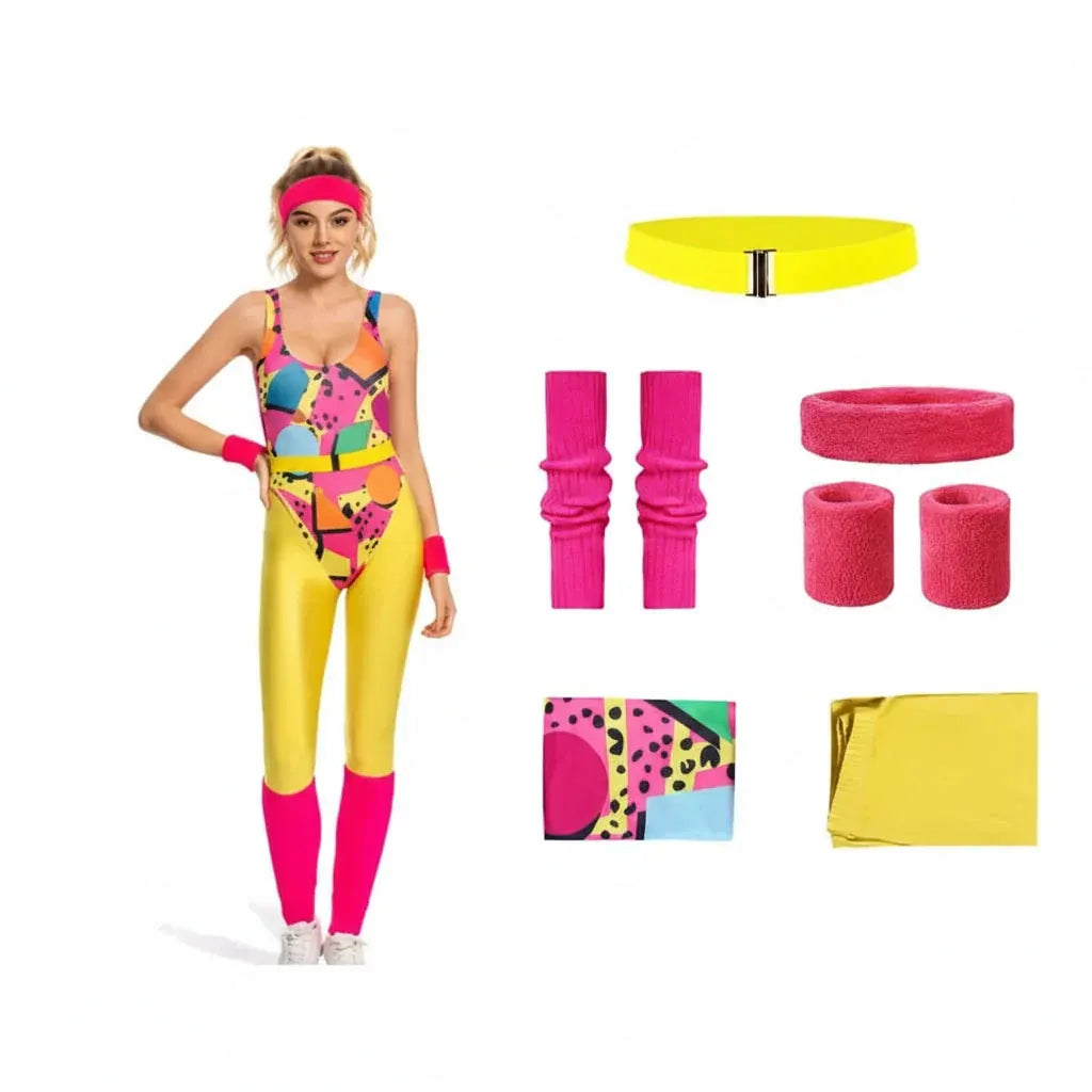 Retro Fitness Costume Outfit Set for Girls Halloween
