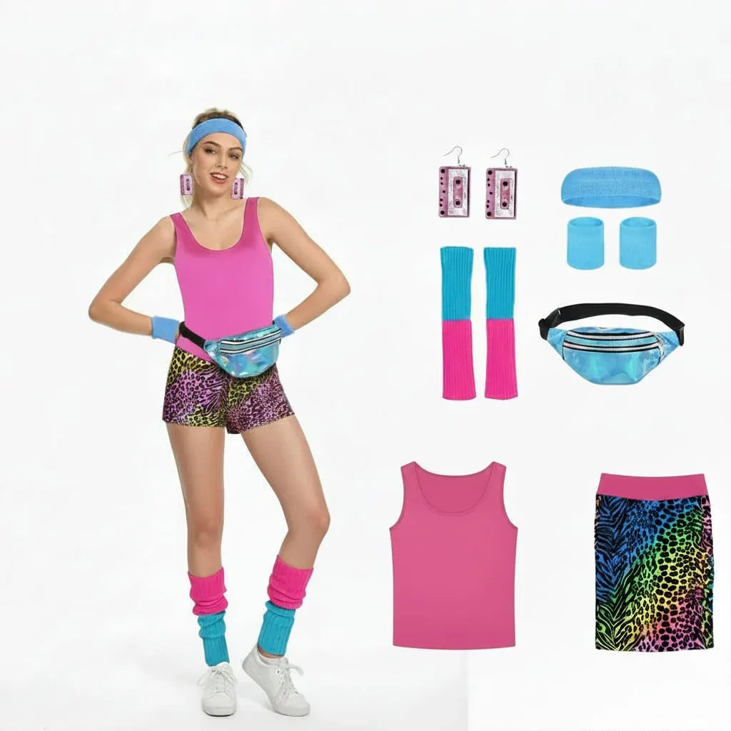 Retro Fitness Costume Outfit Set for Girls Halloween
