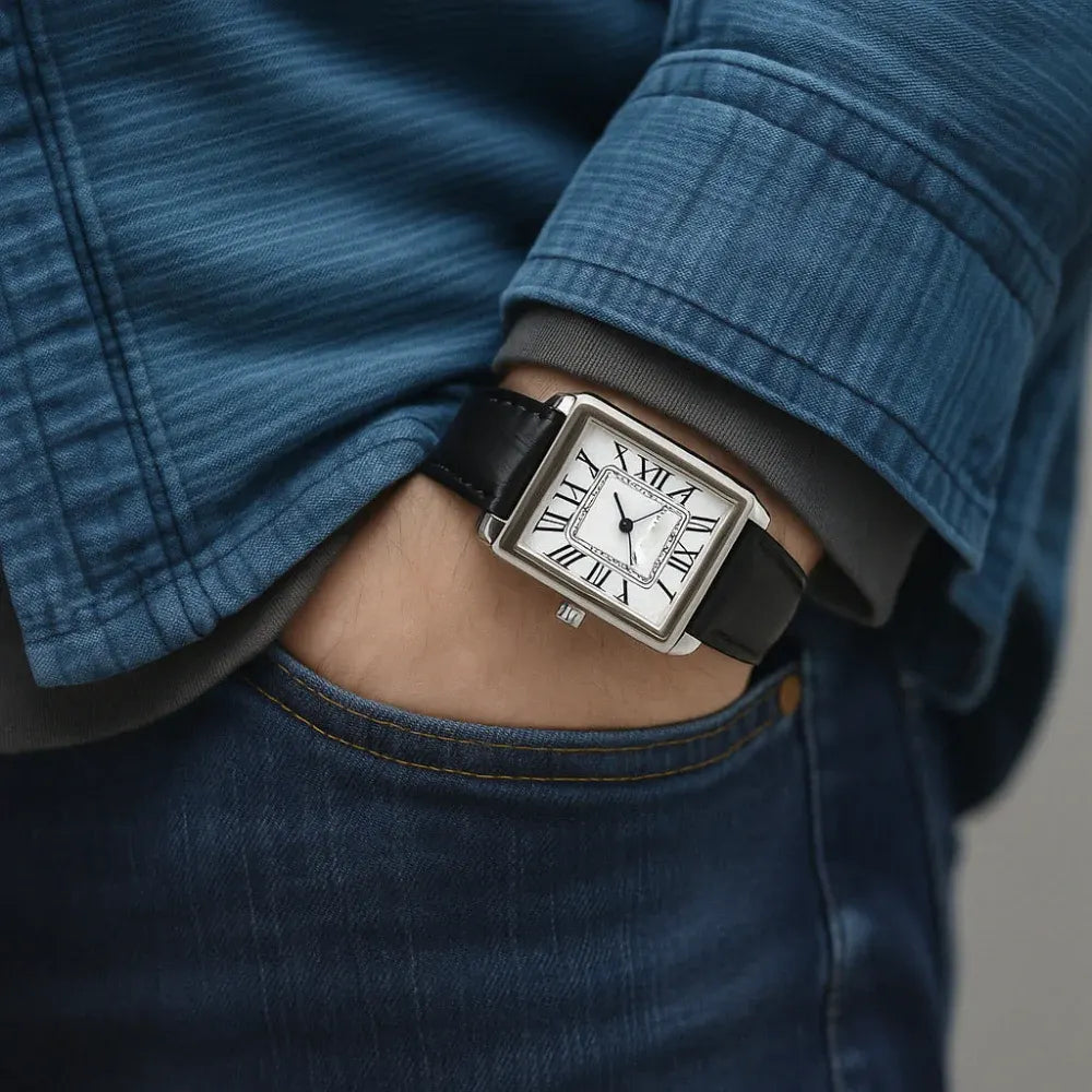 Retro Square-Faced Men's Analog Dress Watch Classic Design