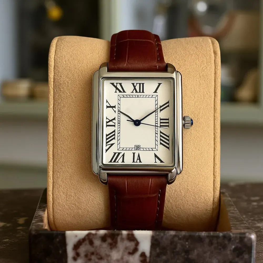 Retro Square-Faced Men's Analog Dress Watch Classic Design