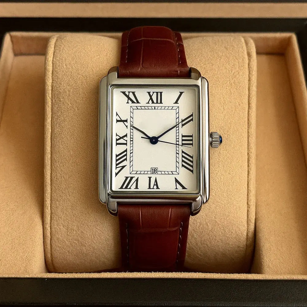 Retro Square-Faced Men's Analog Dress Watch Classic Design
