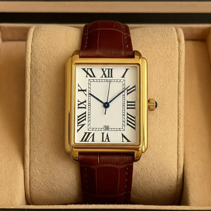 Retro Square-Faced Men's Analog Dress Watch Classic Design
