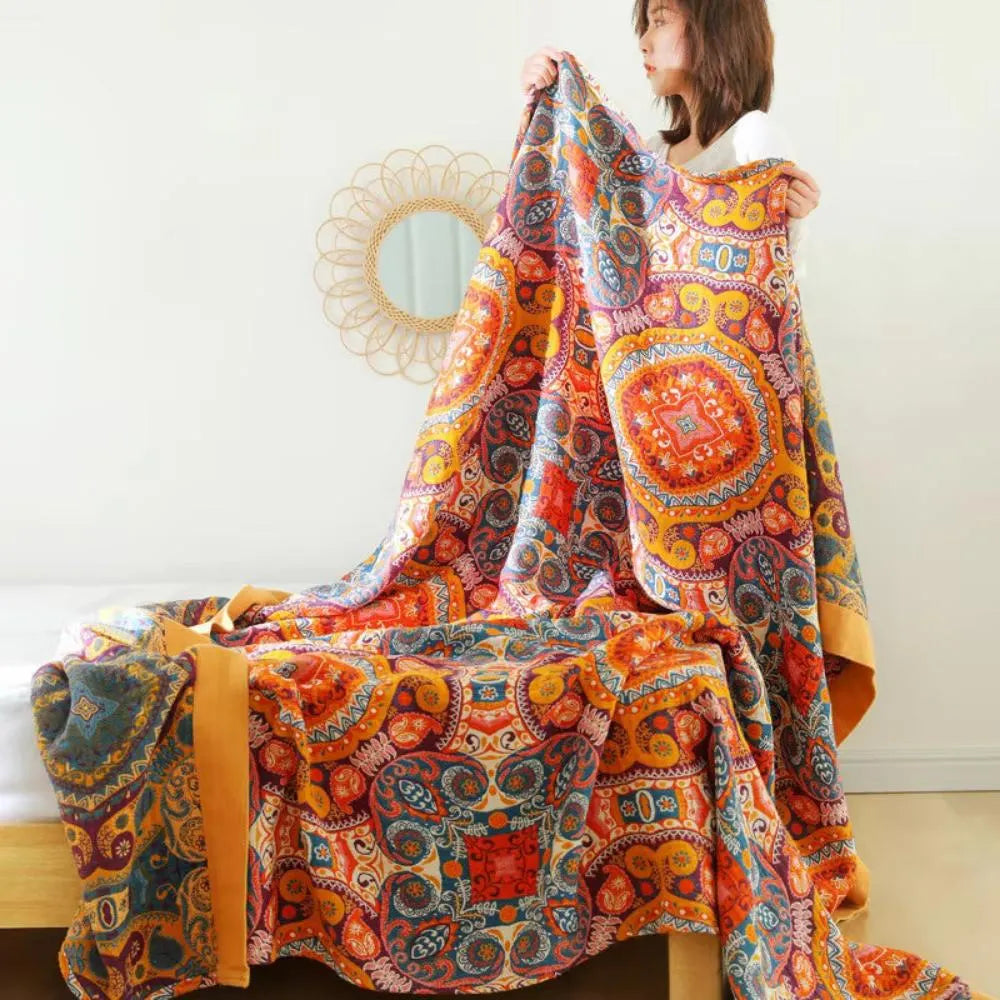Reversible Boho Cooling Blanket - Breathable Comfort for Restful Sleep