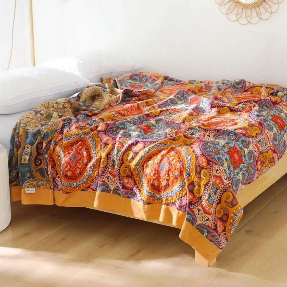 Reversible Boho Cooling Blanket - Breathable Comfort for Restful Sleep