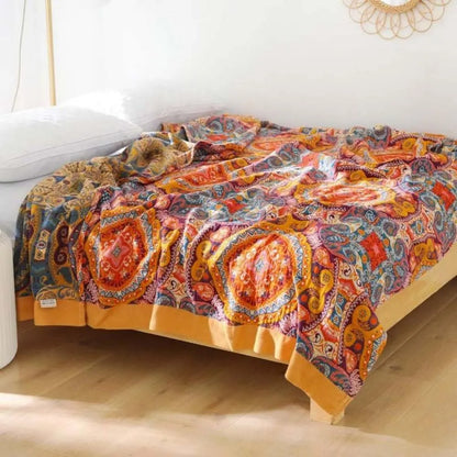 Reversible Boho Cooling Blanket - Breathable Comfort for Restful Sleep