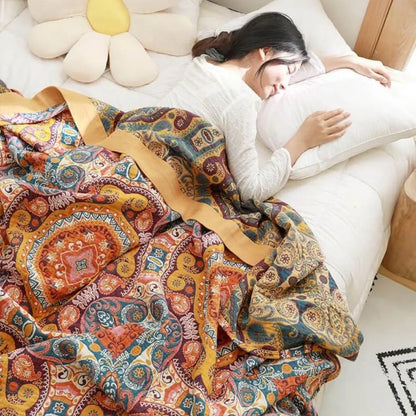 Reversible Boho Cooling Blanket - Breathable Comfort for Restful Sleep