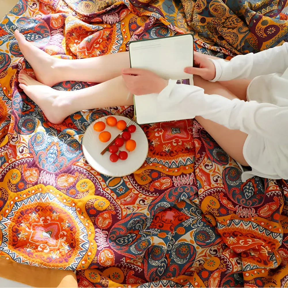 Reversible Boho Cooling Blanket - Breathable Comfort for Restful Sleep
