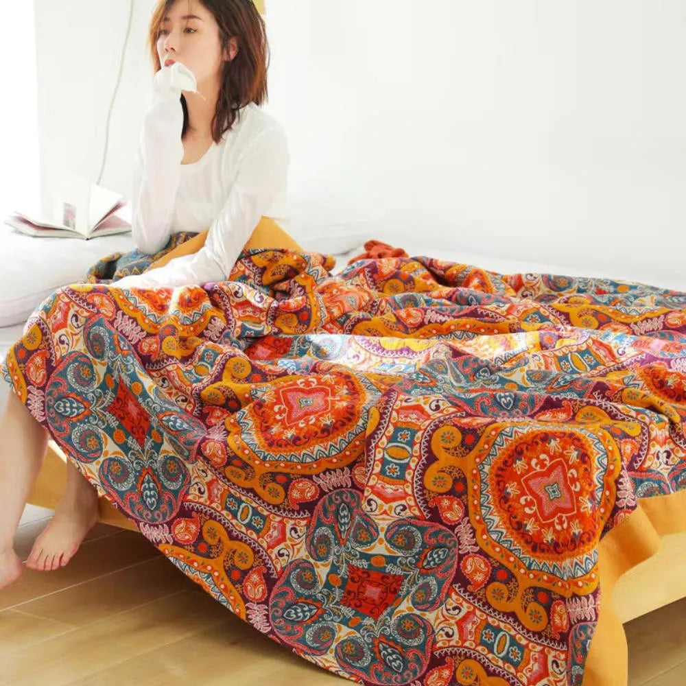 Reversible Boho Cooling Blanket - Breathable Comfort for Restful Sleep