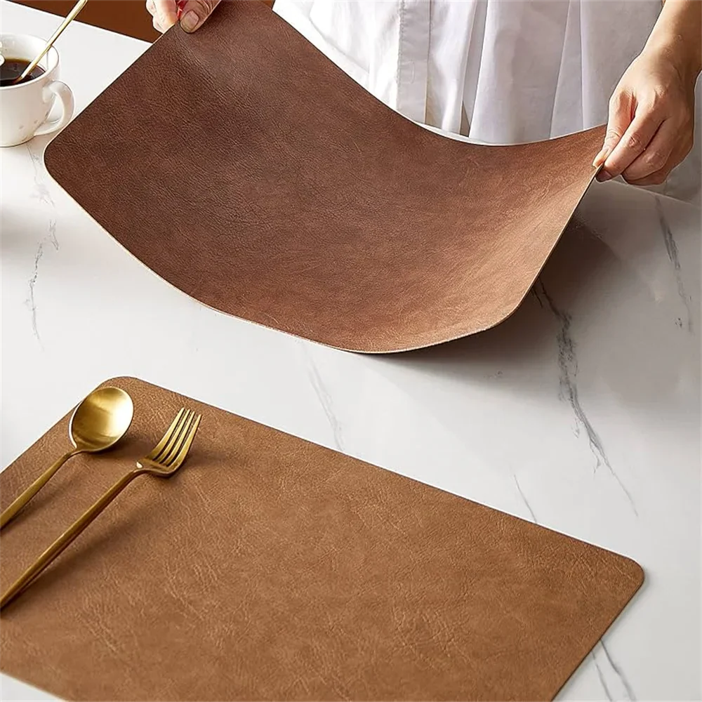 Reversible Faux Leather Placemats – Waterproof & Heat-Resistant, Set of 2 Designs