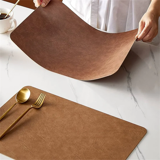 Reversible Faux Leather Placemats – Waterproof & Heat-Resistant, Set of 2 Designs