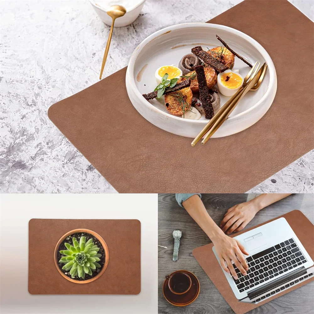 Reversible Faux Leather Placemats – Waterproof & Heat-Resistant, Set of 2 Designs