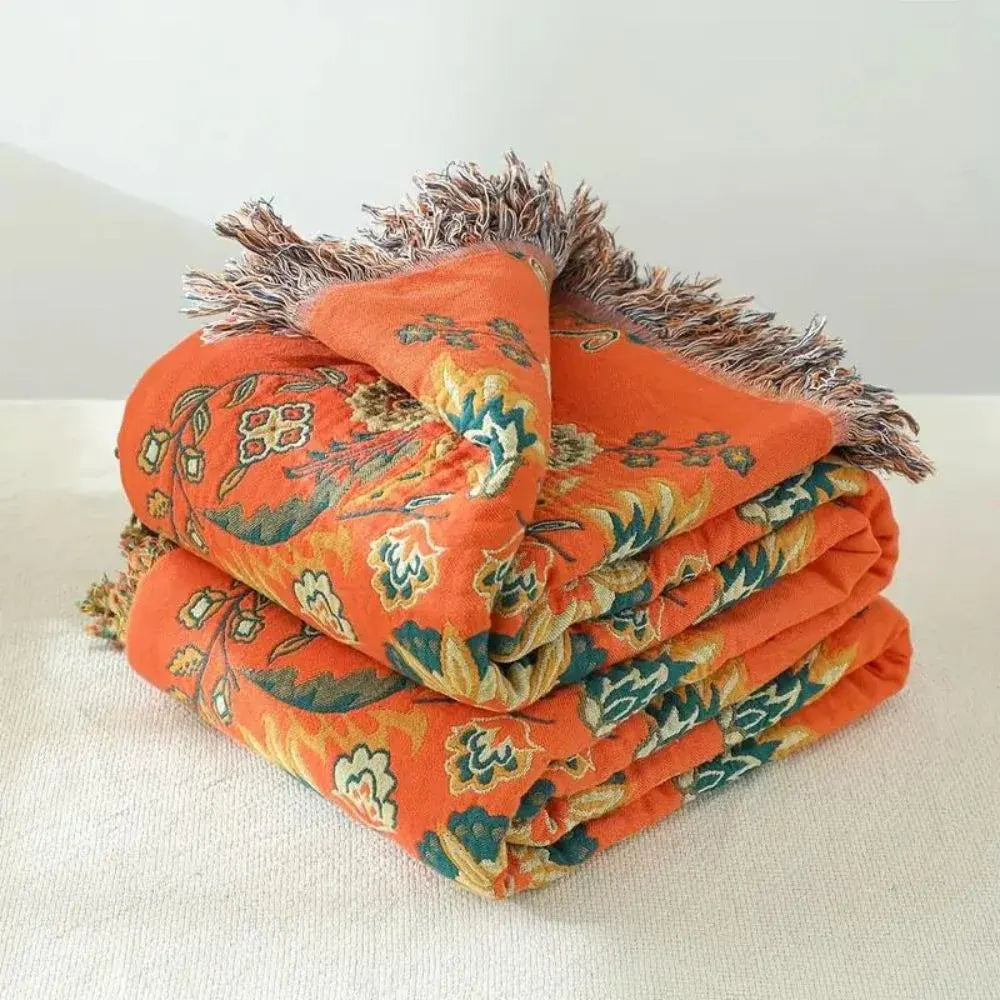 Reversible Floral Cotton Gauze Throw Blanket for Sofa & Bed