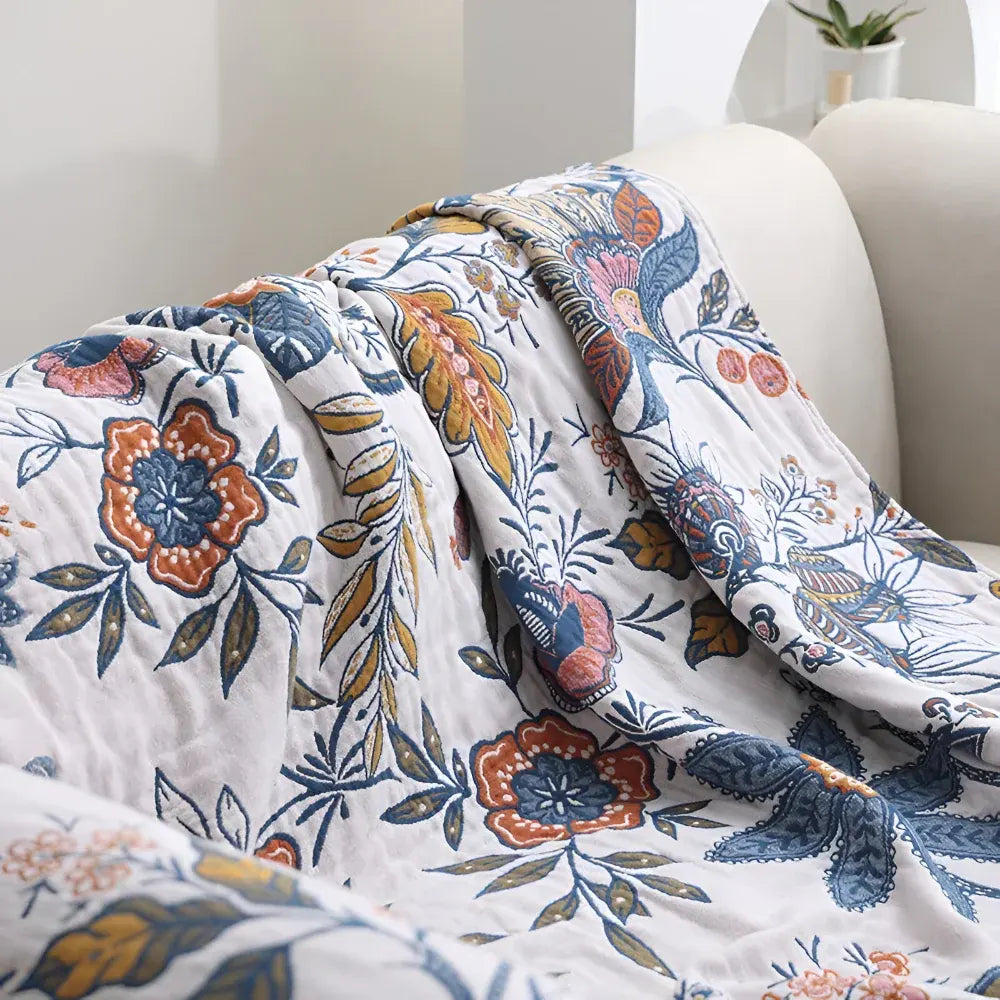 Reversible Floral Throw Blanket with Tassel Trim