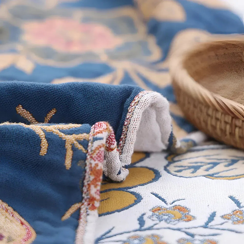 Reversible Floral Throw Blanket with Tassel Trim