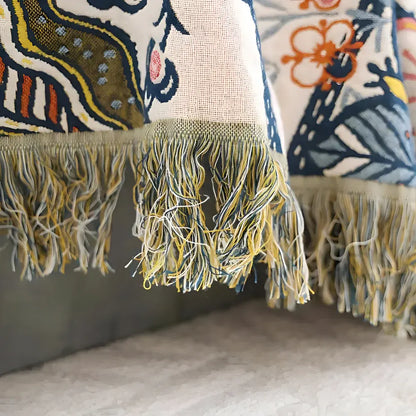 Reversible Floral Throw Blanket with Tassel Trim