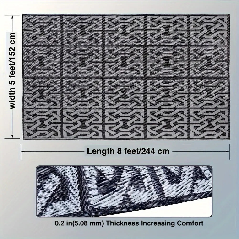 Reversible Outdoor Patio Mat | Black & Grey Modern Rug