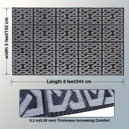 Reversible Outdoor Patio Mat | Black & Grey Modern Rug